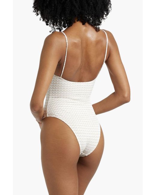 Solid & Striped White The Renna Metallic Stretch-Jacquard Swimsuit