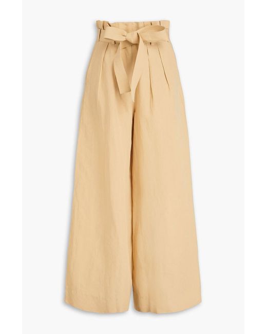 Ulla Johnson Natural Gitana Belted Cotton, Linen And Silk-blend Wide-leg Pants
