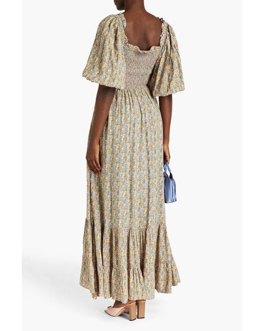 byTiMo Natural Ruched Floral-print Jacquard Maxi Dress