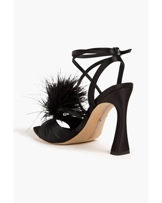 Sam Edelman Black Leon Feather-trimmed Satin Sandals