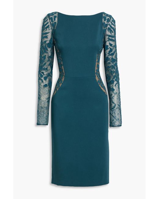 Zuhair Murad Blue Appliquéd Cady-paneled Chantilly Lace Dress