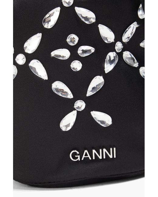 Ganni Black Crystal-embellished Satin Bucket Bag