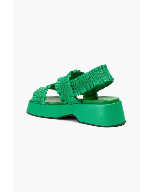 Ganni Green Ruched Satin Platform Slingback Sandals