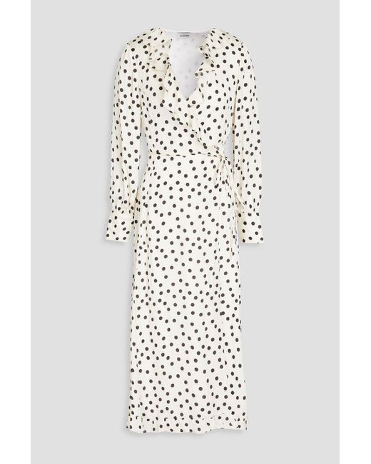 Claudie Pierlot White Midi-wickelkleid aus twill mit polka-dots und rüschen