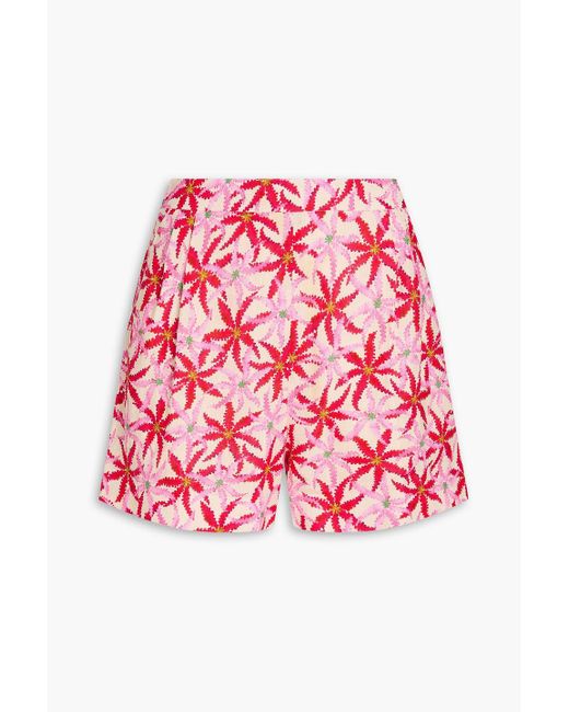 Saloni Red Printed Linen Shorts