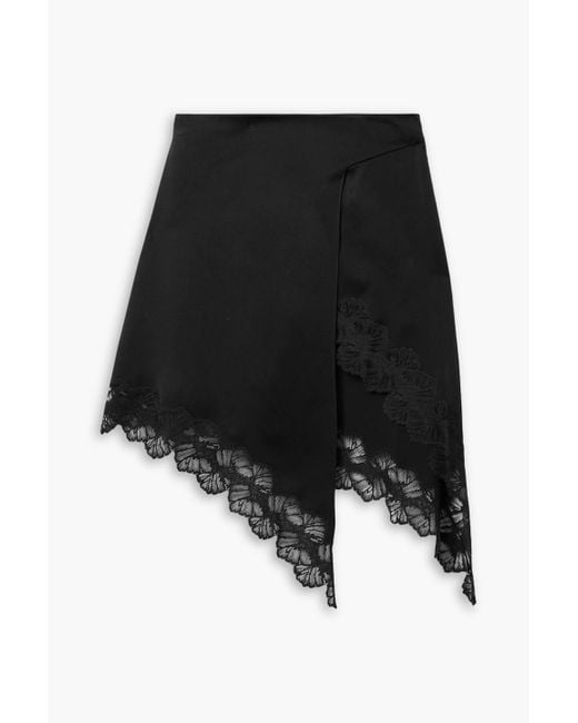 Stella McCartney Black Asymmetric Wrap-effect Lace-trimmed Satin Mini Skirt