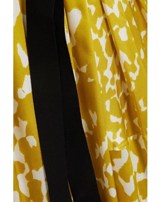 Roksanda Yellow Alana Pleated Printed Silk-satin Midi Dress