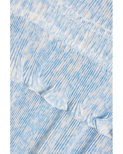 10 Crosby Derek Lam Blue Brisha bedrucktes midikleid aus plissiertem satin
