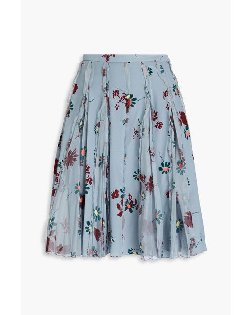 Valentino Garavani Blue Floral-print Silk Crepe De Chine Mini Skirt
