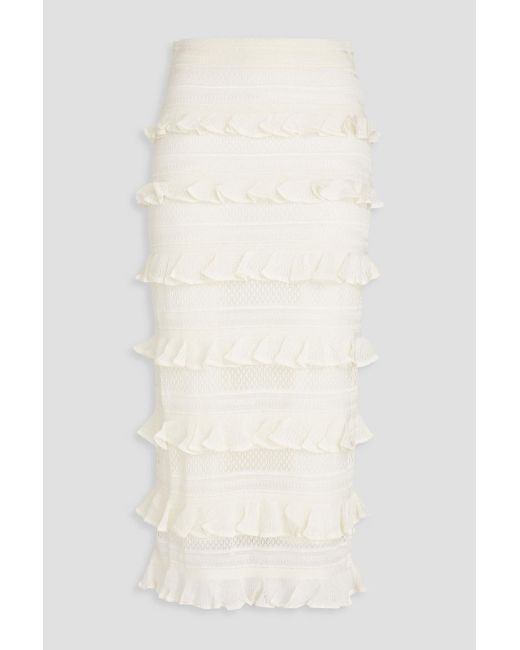 Zimmermann Natural Ruffled Pointelle-knit Midi Skirt