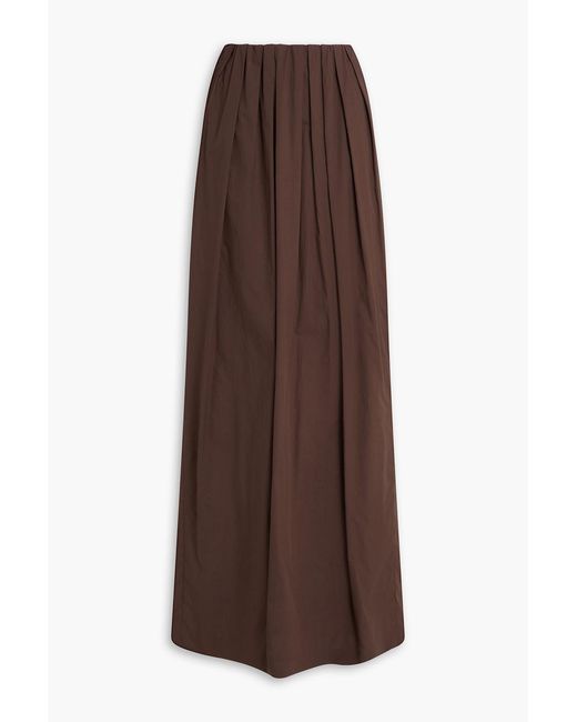 Brunello Cucinelli Brown Pleated Cotton-Poplin Maxi Skirt