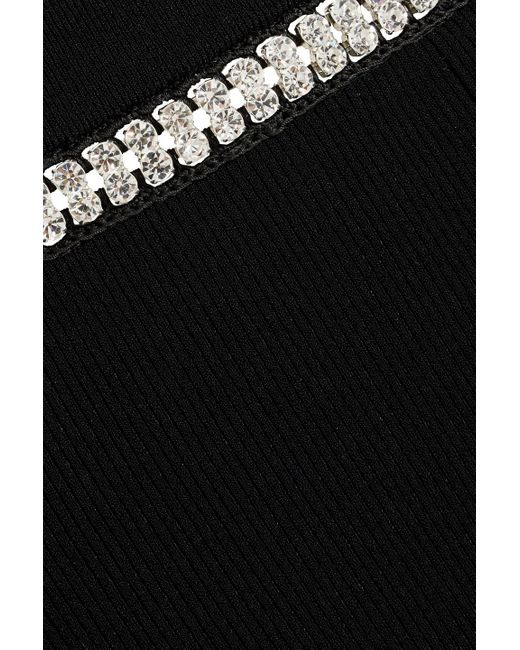 Rabanne Black Crystal-embellished Ribbed-knit Bootcut Pants
