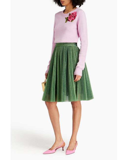 Dolce & Gabbana Green Pleated Metallic Tulle Skirt