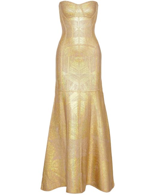 Hervé Léger Hervé Léger Woman Merlyn Strapless Metallic Bandage Gown Gold