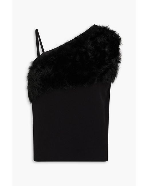 Totême  Black Shearling-trimmed Satin-crepe Top