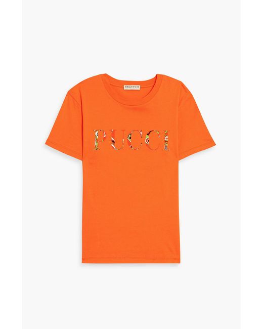 Emilio Pucci Orange T-shirt aus baumwoll-jersey mit applikationen