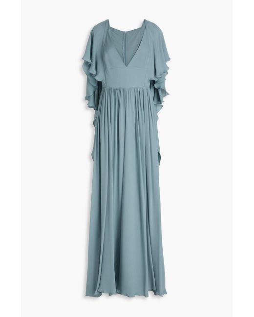 Elie Saab Blue Ruffled Silk-crepe Gown