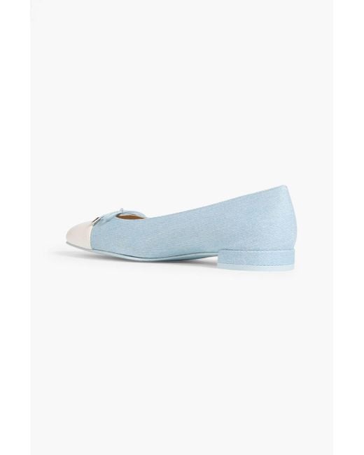 Stuart Weitzman Blue Sleek Bow Leather-trimmed Denim Ballet Flats