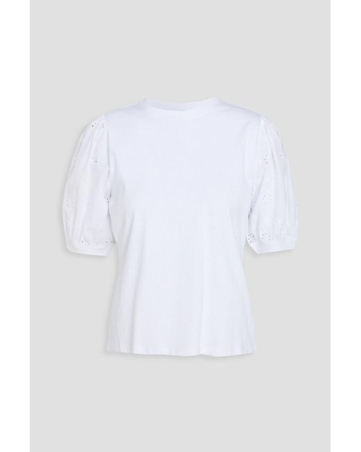 FRAME White Broderie Anglaise-Paneled Cotton-Jersey Top