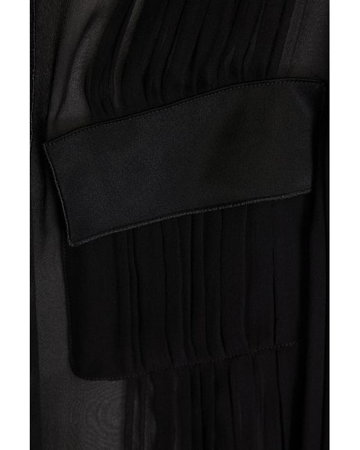Alberta Ferretti Black Pleated Silk-voile Shirt