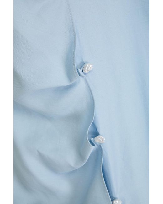 Stine Goya Blue Spencer asymmetrisches hemdkleid in midilänge aus webstoff mit flammgarneffekt