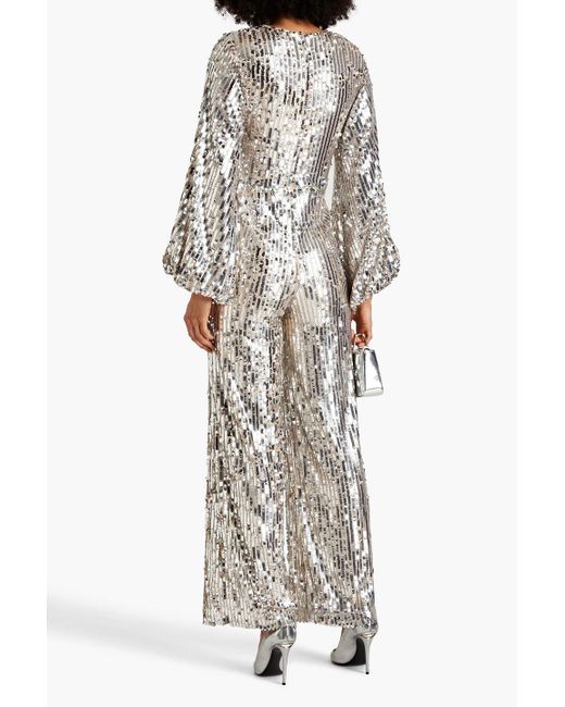 ROTATE BIRGER CHRISTENSEN White Sequined Mesh Wide-leg Jumpsuit