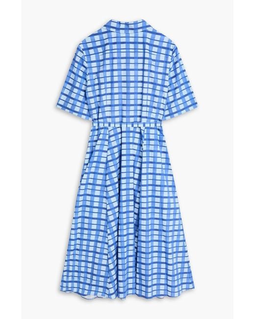 Emilia Wickstead Blue Belted Checked Cotton-Poplin Midi Shirt Dress