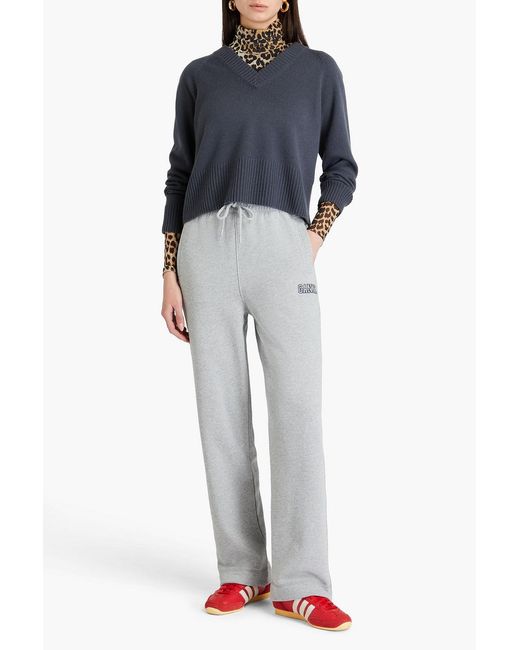 Ganni White Cotton-blend Fleece Track Pants