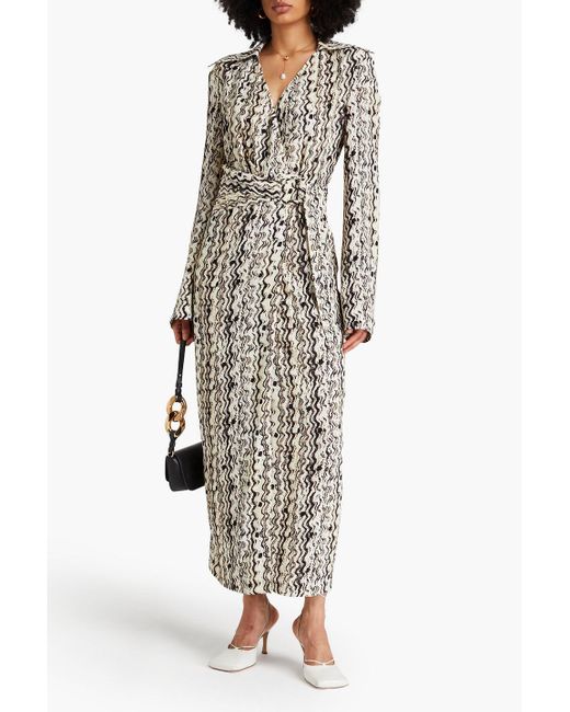 Nanushka White Printed Crepe Midi Wrap Dress