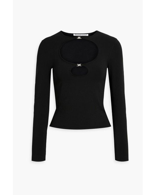 T By Alexander Wang Black Cutout Crystal-embellished Stretch-knit Top