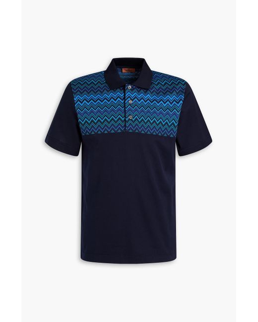 Missoni Blue Crochet Knit-paneled Cotton Polo Shirt for men