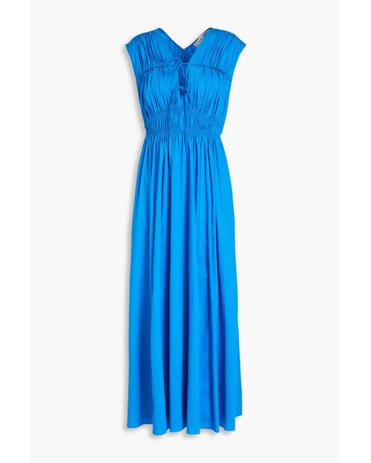 Diane von Furstenberg Blue Gillian Gathered Cotton-blend Poplin Midi Dress
