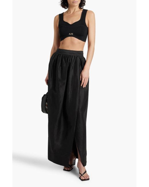Aje. Black Mirabelle Wrap-effect Linen-blend Maxi Skirt