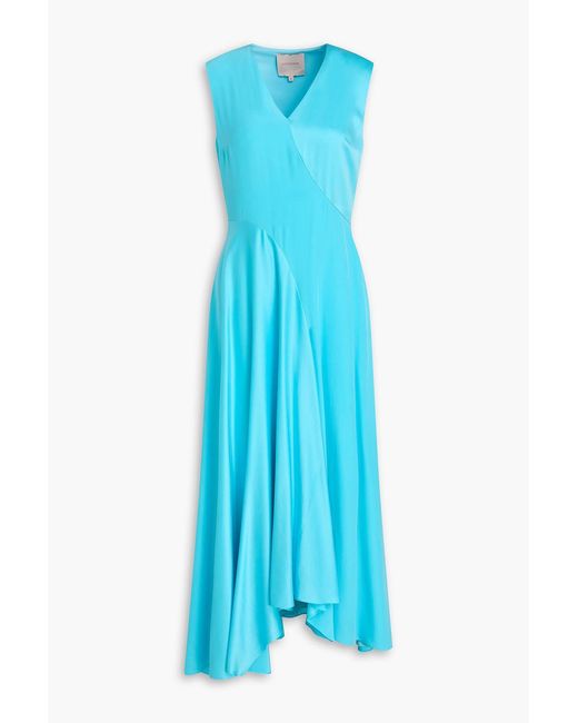 Roksanda Blue Miral Asymmetric Pleated Crepe Maxi Dress