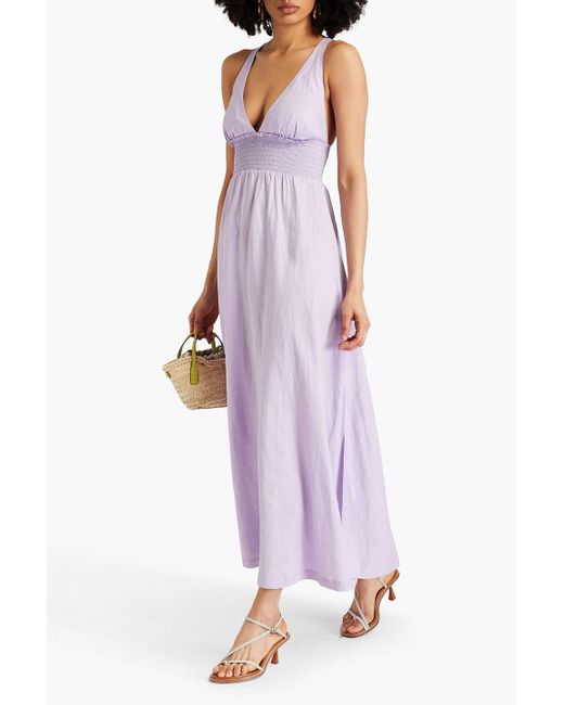 Heidi Klein Purple Lake Garda Smocked Linen Maxi Dress