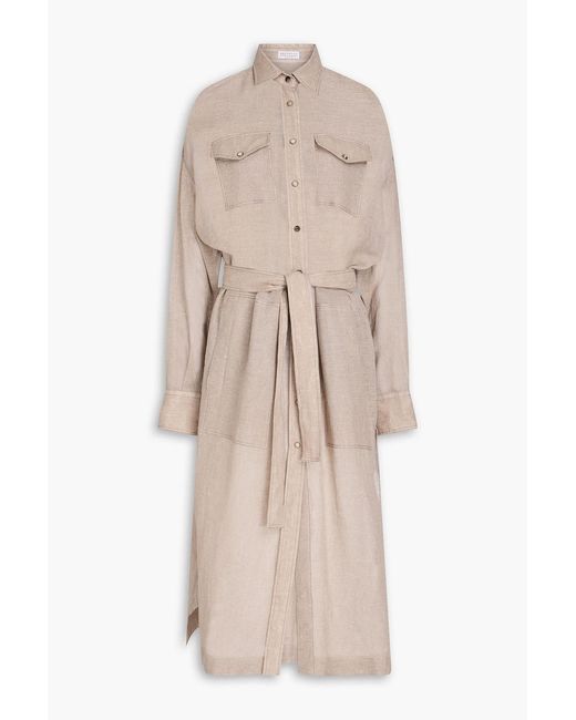 Brunello Cucinelli Natural Linen-Blend Midi Shirt Dress