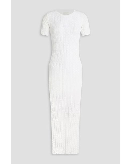 Loulou de Saison White Aruba Pointelle-knit Midi Dress