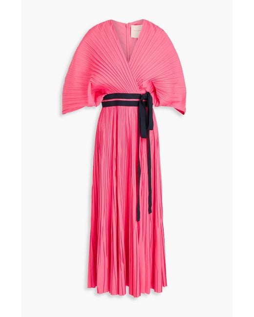 Roksanda Pink Wrap-Effect Pleated Poplin Midi Dress