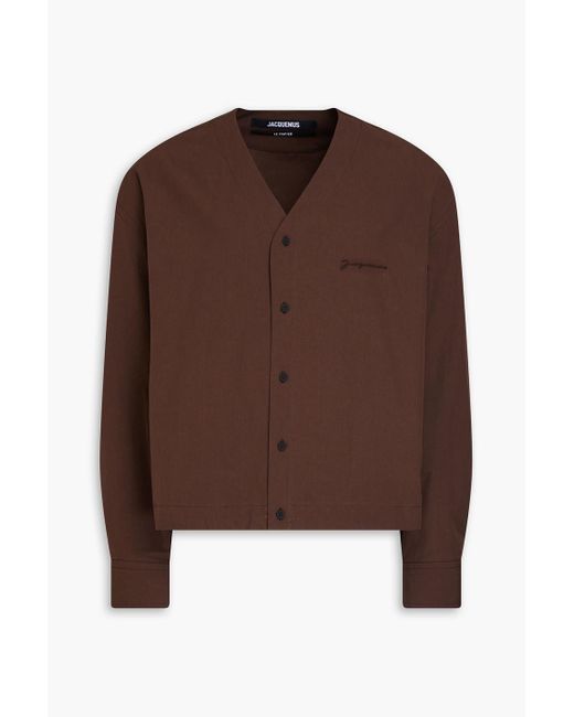 Jacquemus Brown Embroidered Cotton-poplin Shirt for men