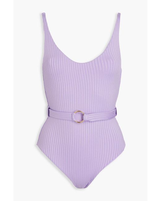 Melissa Odabash Purple St. Tropez Belted Ribbed Swimsuit