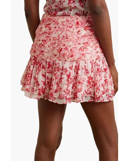 LoveShackFancy Red Rhodes Floral-print Silk-crepon Mini Skirt