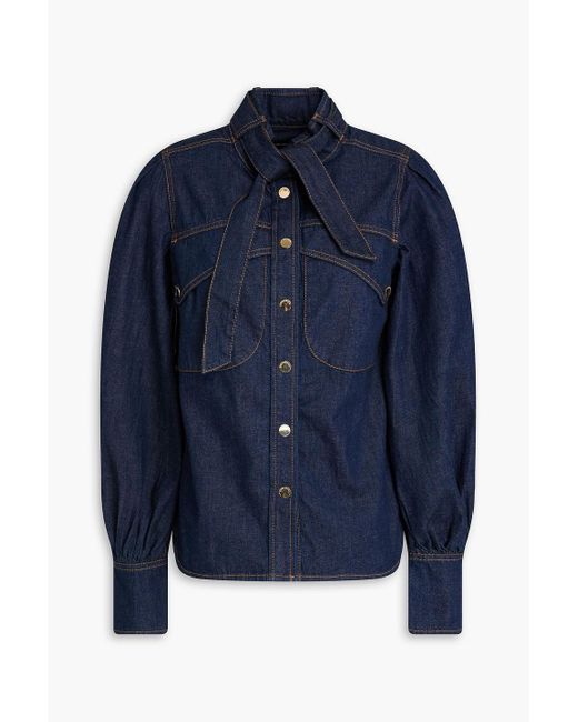 Zimmermann Blue Tie-Neck Denim Shirt