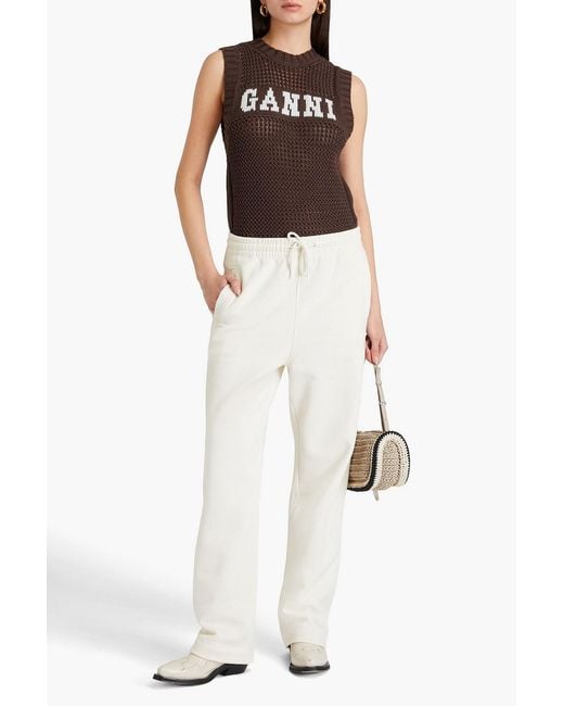 Ganni White Cotton-blend Fleece Track Pants