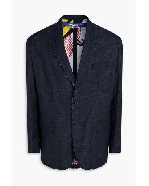 Comme des Garçons Blue Embroidered Checked Wool And Silk-Blend Blazer for men