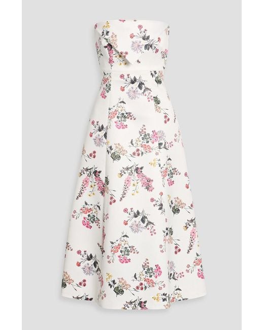 Emilia Wickstead White Strapless Floral-Print Faille Midi Dress