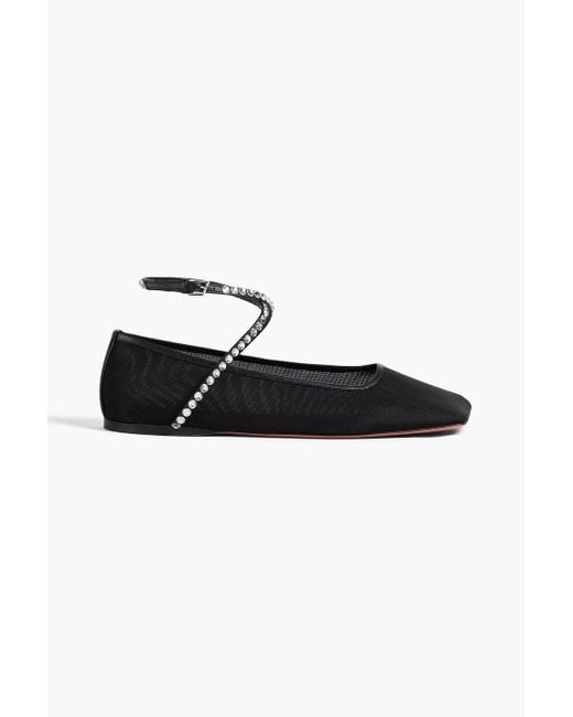 AMINA MUADDI Black Ane Crystal-embellished Mesh Ballet Flats