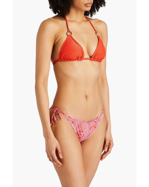 Heidi Klein Red Ring-embellished Triangle Bikini Top