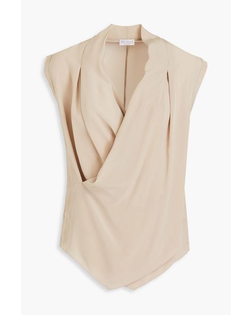 Brunello Cucinelli Natural Draped Silk Crepe De Chine Top