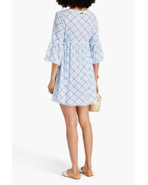 Heidi Klein Blue Printed Cotton-gauze Mini Dress