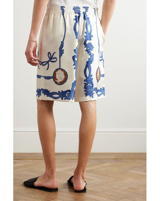 Versace Blue Printed Silk-Twill Shorts for men